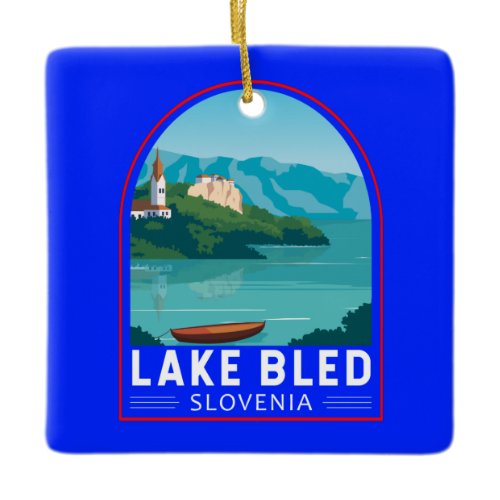 Lake Bled Slovenia Travel Retro Travel Art Vintage Ceramic Ornament