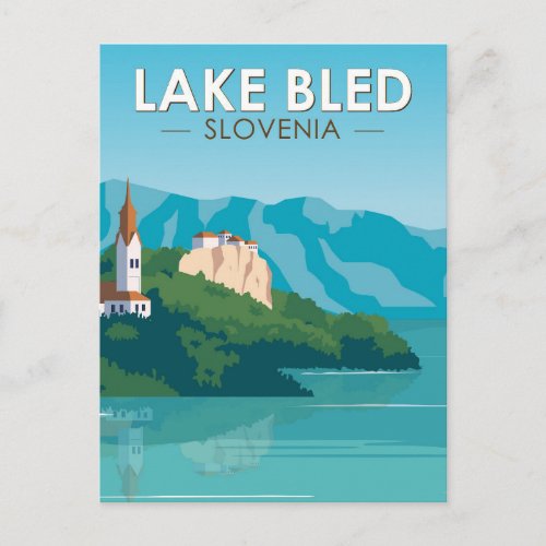 Lake Bled Slovenia Travel Retro Travel Art Vintage Postcard