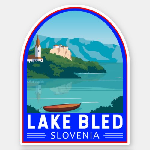 Lake Bled Slovenia Travel Retro Travel Art Vintage Sticker