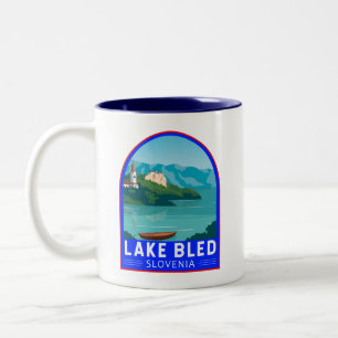 Lake Bled Slovenia Travel Retro Travel Art Vintage Two-Tone Coffee Mug