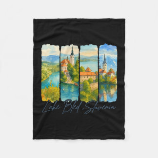 Lake Bled Slovenia Travel Trip Brushstroke Souveni Fleece Blanket