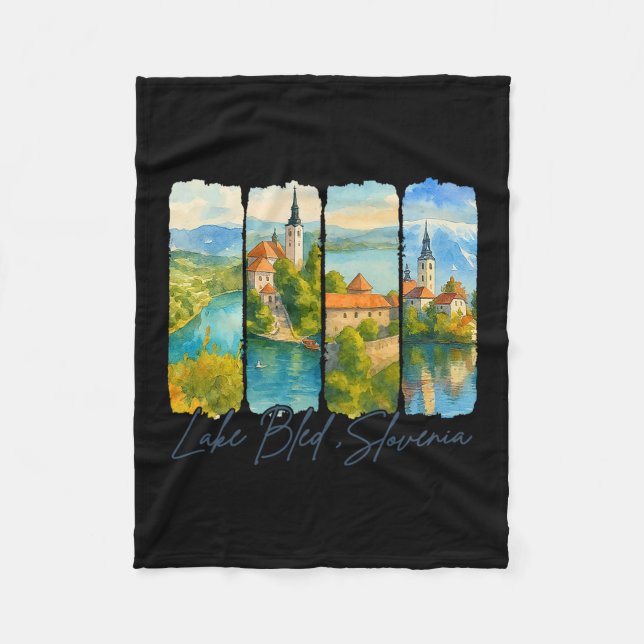 Lake Bled Slovenia Travel Trip Brushstroke Souveni Fleece Blanket (Front)
