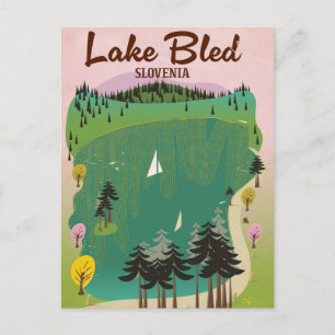 Lake Bled vintage style travel poster Slovenia Postcard