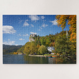 Lake Bled with trees in autumn colors in Slovenia Jigsaw Puzzle