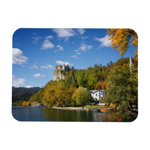 Lake Bled with trees in autumn colors in Slovenia Magnet