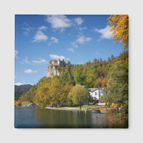 Lake Bled with trees in autumn colors in Slovenia Magnet