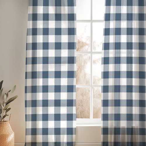 Lake Blue and White Buffalo Check Sheer Curtains