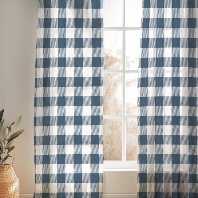 Lake Blue and White Buffalo Check Sheer Curtains (Creator Uploaded)