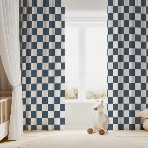 Lake Blue and White Checkerboard Blackout Curtains