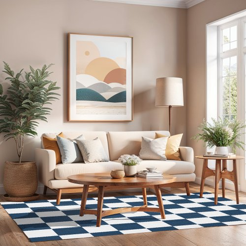 Lake Blue and White Checkerboard Rug
