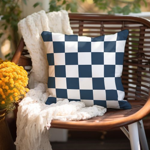 Lake Blue and White Checkerboard Throw Pillow