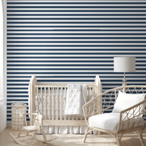 Lake Blue and White Classic Horizontal Stripes Wallpaper