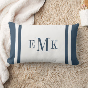 Lake Blue and White Classic Monogram Lumbar Pillow