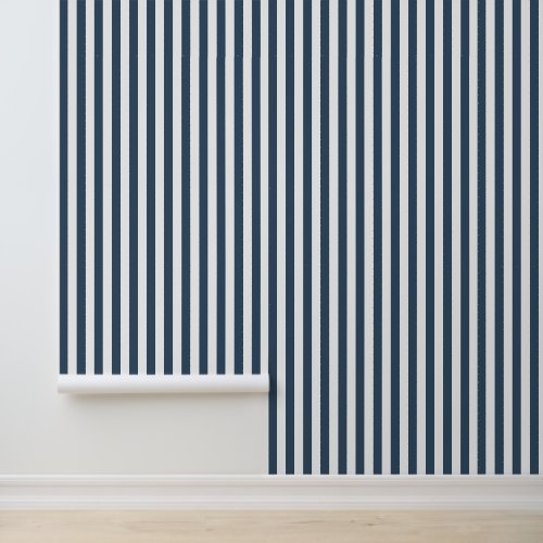 Lake Blue and White Classic Vertical Stripes Wallpaper