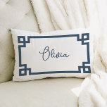 Lake Blue and White Custom Name Monogram Lumbar Pillow<br><div class="desc">Design your own custom lumbar throw pillow in any color combination to perfectly coordinate with your home decor in any room! Use the design tools to change the background color and the Greek key border color. Add your own text to include a name, monogram initials or other special text. Every...</div>