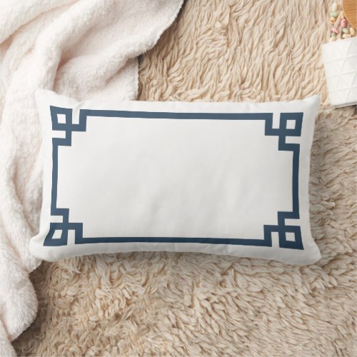 Lake Blue and White Greek Key  Editable Colors Lumbar Pillow