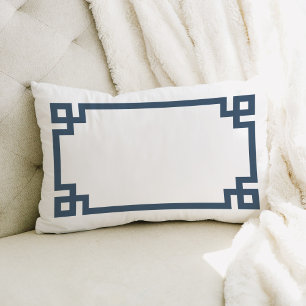 Lake Blue and White Greek Key   Editable Colors Lumbar Pillow