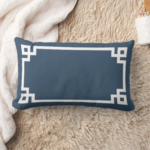 Lake Blue and White Greek Key  Editable Colors Lumbar Pillow