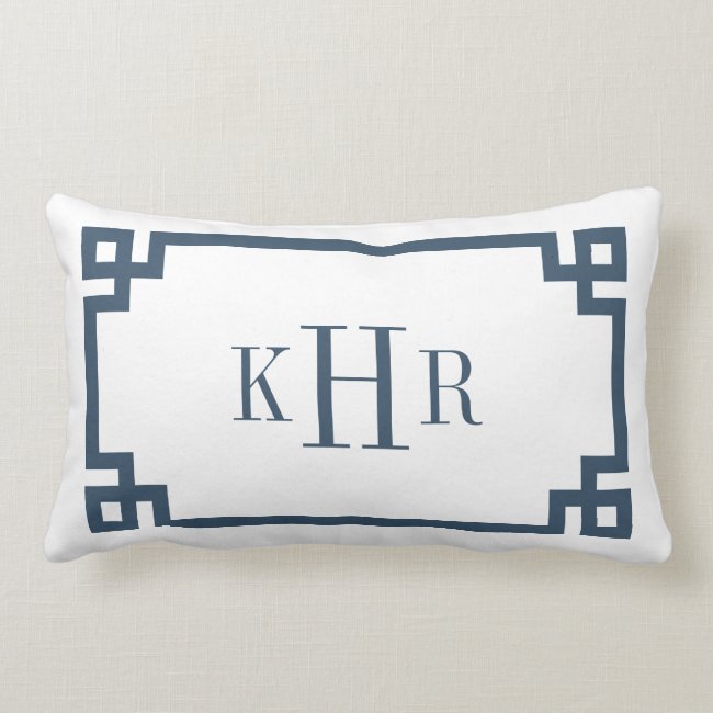 Lake Blue and White Greek Key | Monogrammed Lumbar Pillow