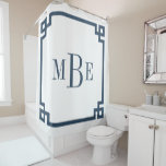 Lake Blue and White Greek Key | Monogrammed Shower Curtain