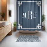 Lake Blue and White Greek Key | Monogrammed Shower Curtain