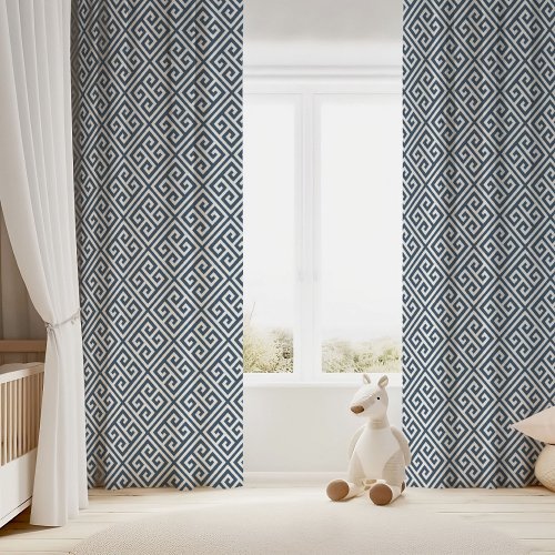 Lake Blue and White Greek Key Pattern Blackout Curtains