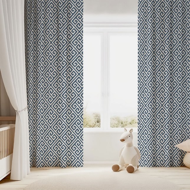 Lake Blue and White Greek Key Pattern Blackout Curtains (Creator Uploaded)