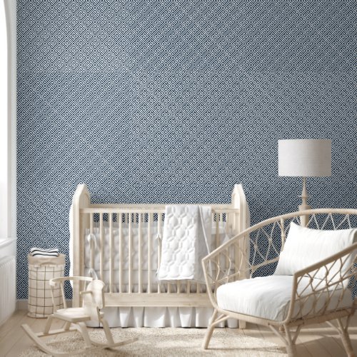 Lake Blue and White Greek Key Pattern Wallpaper