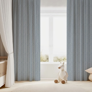 Lake Blue and White Herringbone Blackout Curtains
