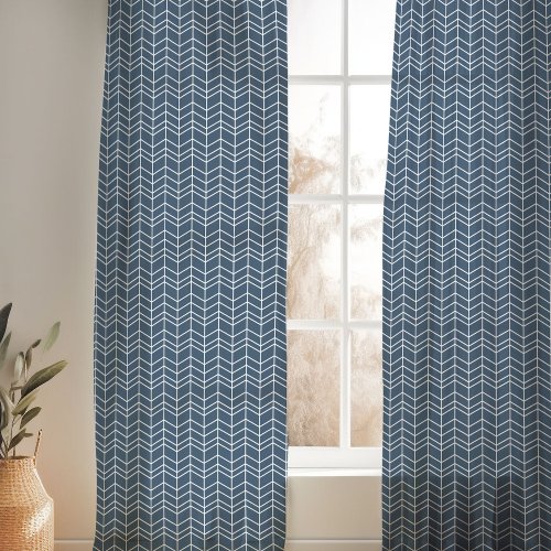 Lake Blue and White Modern Herringbone Sheer Curtains