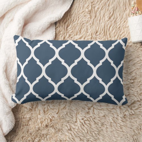 Lake Blue and White Moroccan Pattern Lumbar Pillow