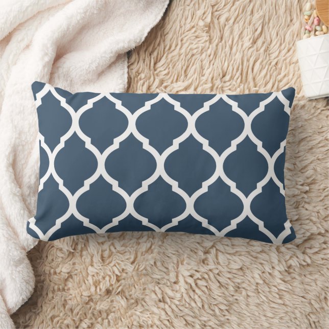 Lake Blue and White Moroccan Pattern Lumbar Pillow (Blanket)