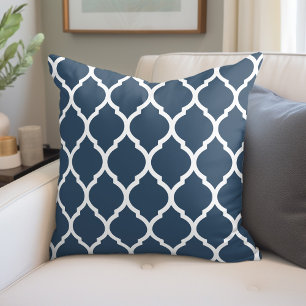 Lake Blue and White Moroccan Pattern Throw Pillow
