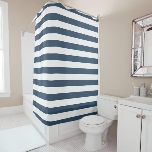 Lake Blue and White Stripes Shower Curtain