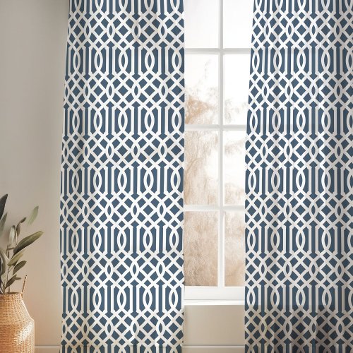 Lake Blue and White Trellis Pattern Sheer Curtains