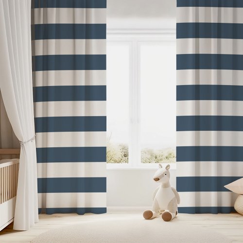 Lake Blue and White Wide Horizontal Stripe Blackout Curtains