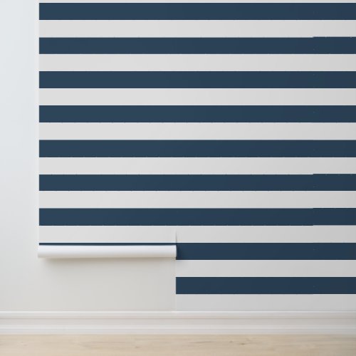 Lake Blue and White Wide Horizontal Stripes Wallpaper