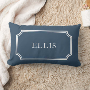 Lake Blue Elegant Frame Custom Name Lumbar Pillow