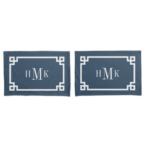 Lake Blue Greek Key Monogram Standard Pillow Case