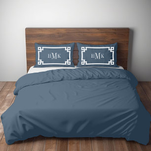 Lake Blue Greek Key Monogram Standard Pillow Case