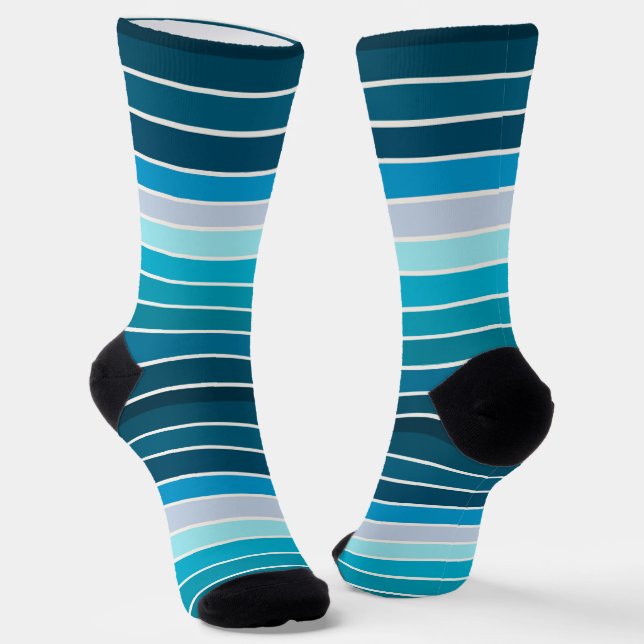 Lake Blue Stripes Navy, Sky Blue, Aqua Socks (Angled)