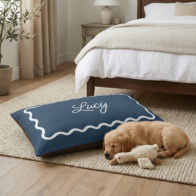Lake Blue Wavy Scallop Frame Monogram Pet Bed (Creator Uploaded)