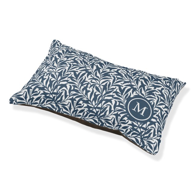 Lake Blue Willow Bough Monogrammed Pet Bed (Angled)