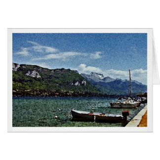 Lake Boats and Mountains in Annecy France Cards