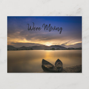 Lake Boats Mountain Sunset Rocks Change of Address Announcement Postcard