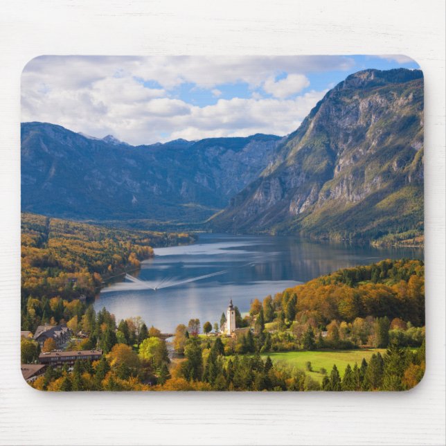 Lake Bohinj in Slovenia in autumn Mouse Pad (Front)