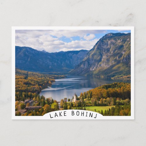 Lake Bohinj in Slovenia in autumn Postcard