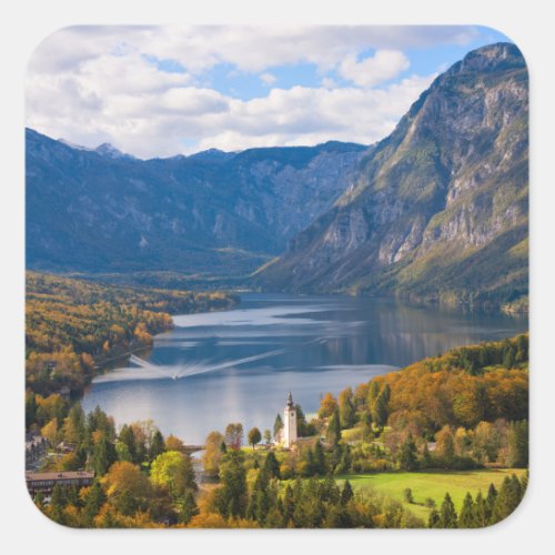 Lake Bohinj in Slovenia in autumn Square Sticker