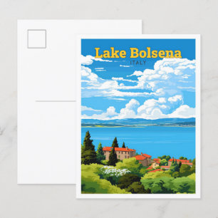 Lake Bolsena Italy Travel Vintage Illustration Postcard