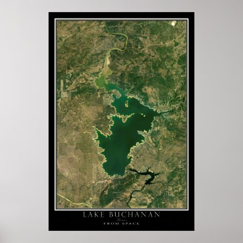 Lake Buchanan Texas Satellite Poster Map